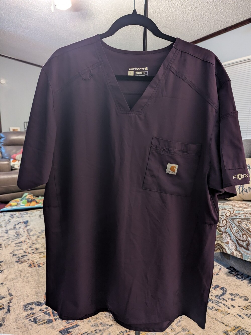 Carhartt Force1 Dark Purple V-Neck Work Scrub Top